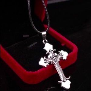 Stainless Steel Silver & Black W/Leather Necklace & A Cross Pendant In A Bag